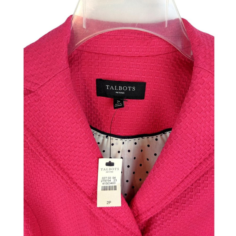 TALBOTS Bright Raspberry Pink Textured 3 Button Blazer Jacket NWT 2 Petite - Picture 4 of 5